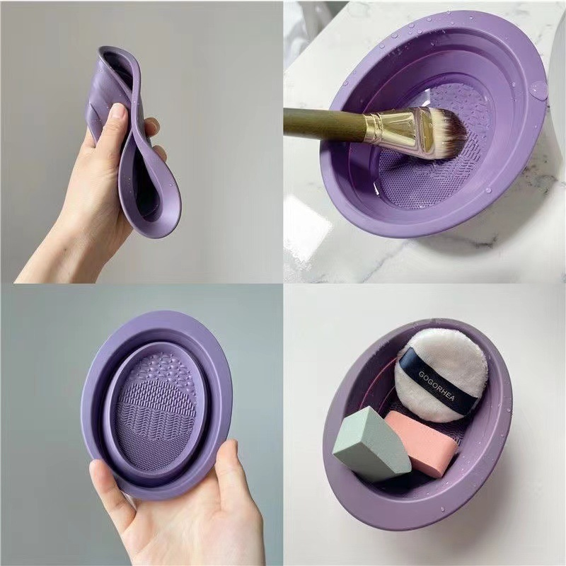 Cross -Border Silicone Folding Bowl Beauty Egg Cleaning Tool Powder Puff Cleaning Cushion Brush Brushing Makeup Brush Cleaningartifact