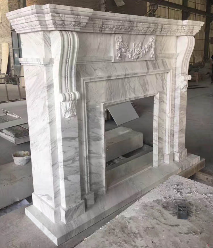 Factory Price Classic Style Beige/White Marble Fireplace for Home Decoration