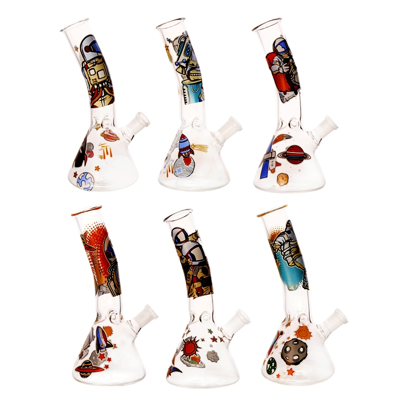 Customized Blue Hexagonal Thickened Base High Temperature Glass Hookah Glass Water Smoking Pipe