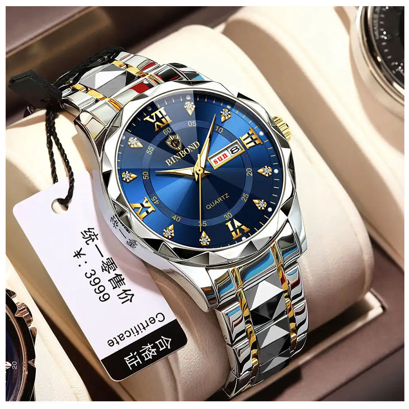 Binbond Quartz Waterproof Fashion Watch Men Date Stainless Steel Watches Wrist Watch