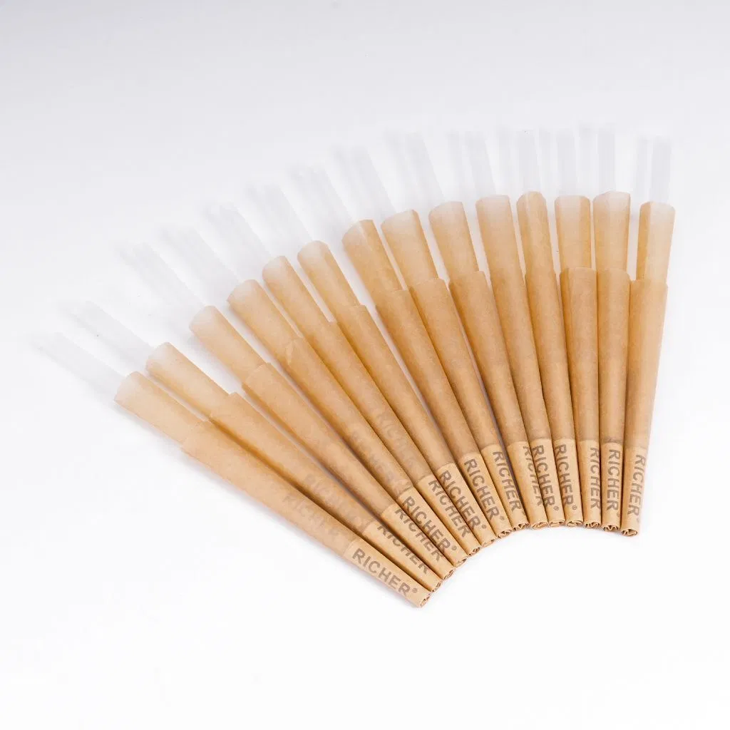 100% Organic Custom Logo Pre 1 1/4 Rolling Smell Child Proof Natural Brown Raw Papers Cones Rolls Wraps with Tips