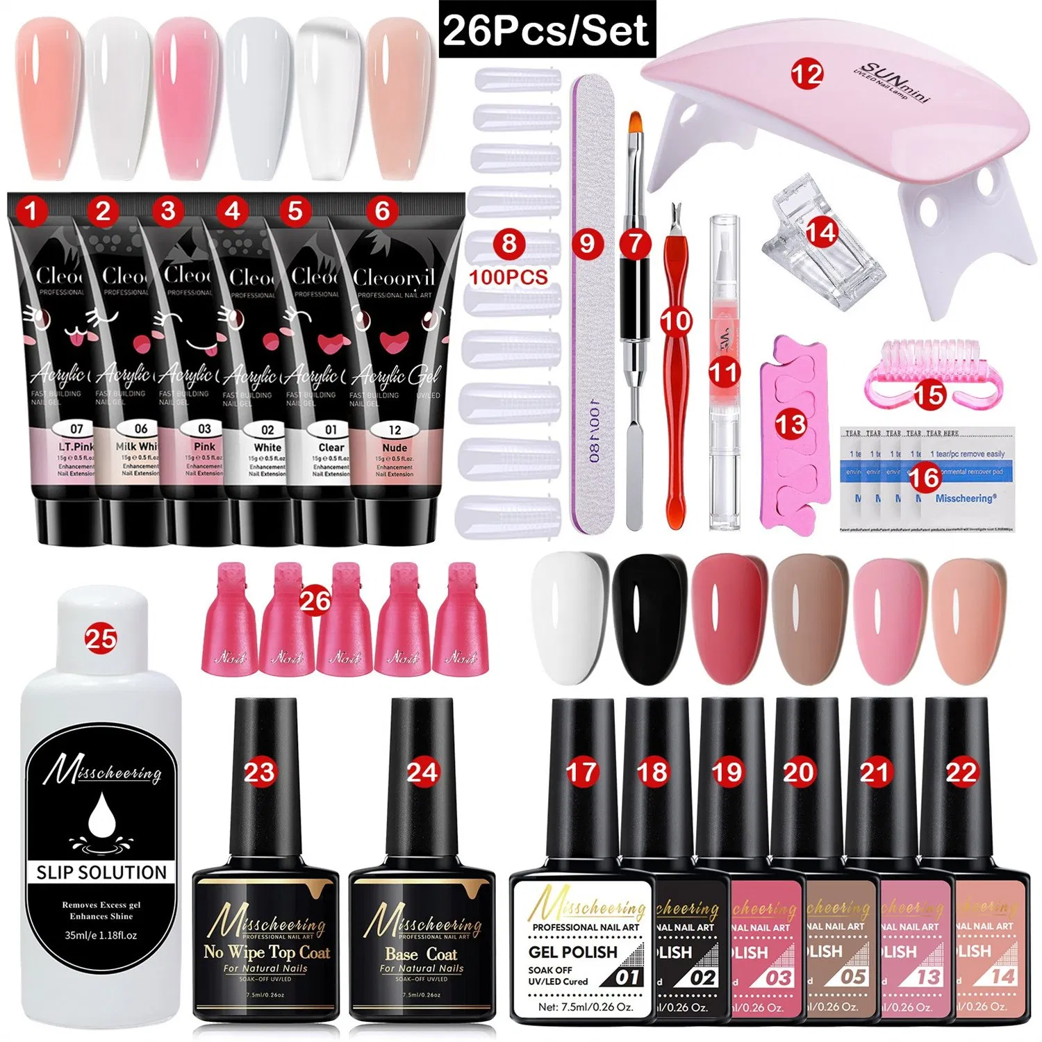 15ml Poly Gel 26PCS a Set Nail Mold Brush Nail Crystal Extension Gel Set Crystal Gel Polish