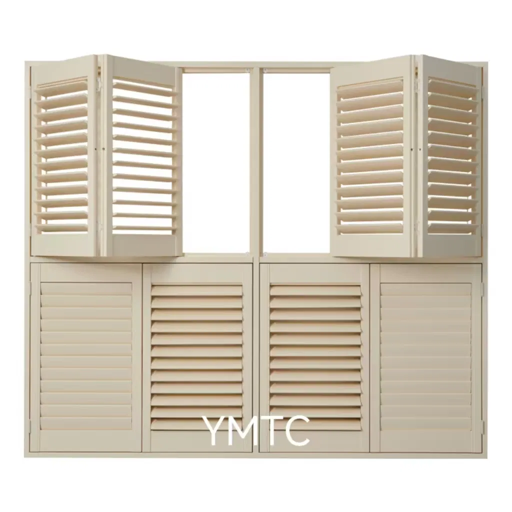 Plantation Shutters Tier-on-Tier Paulownia Wood/Bass Wood/PVC 63/76/89 Louvers Made to Measure Factory Shutters for Interior Decoration