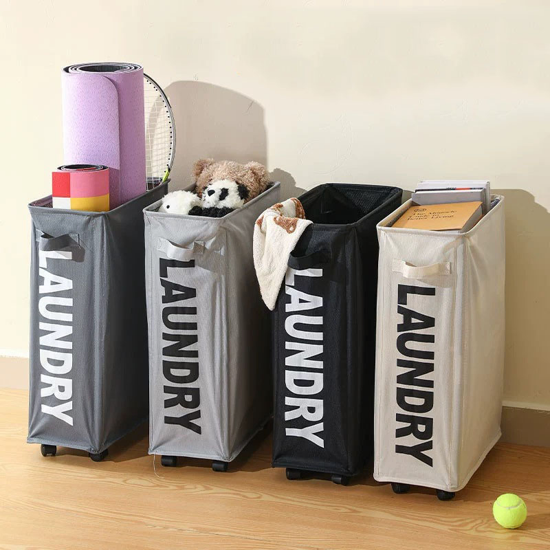 Collapsible Rolling Laundry Hamper Folded Narrow Corner Clothes Storage Bins