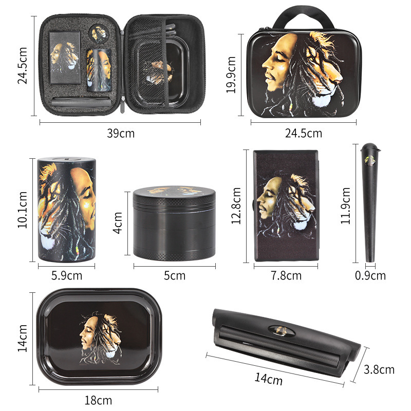 Wholesale Customization Smoke Kit Portable Rolling Cigarette Herb Grinder Set with Metal Tray Smoking Box Accessories Set