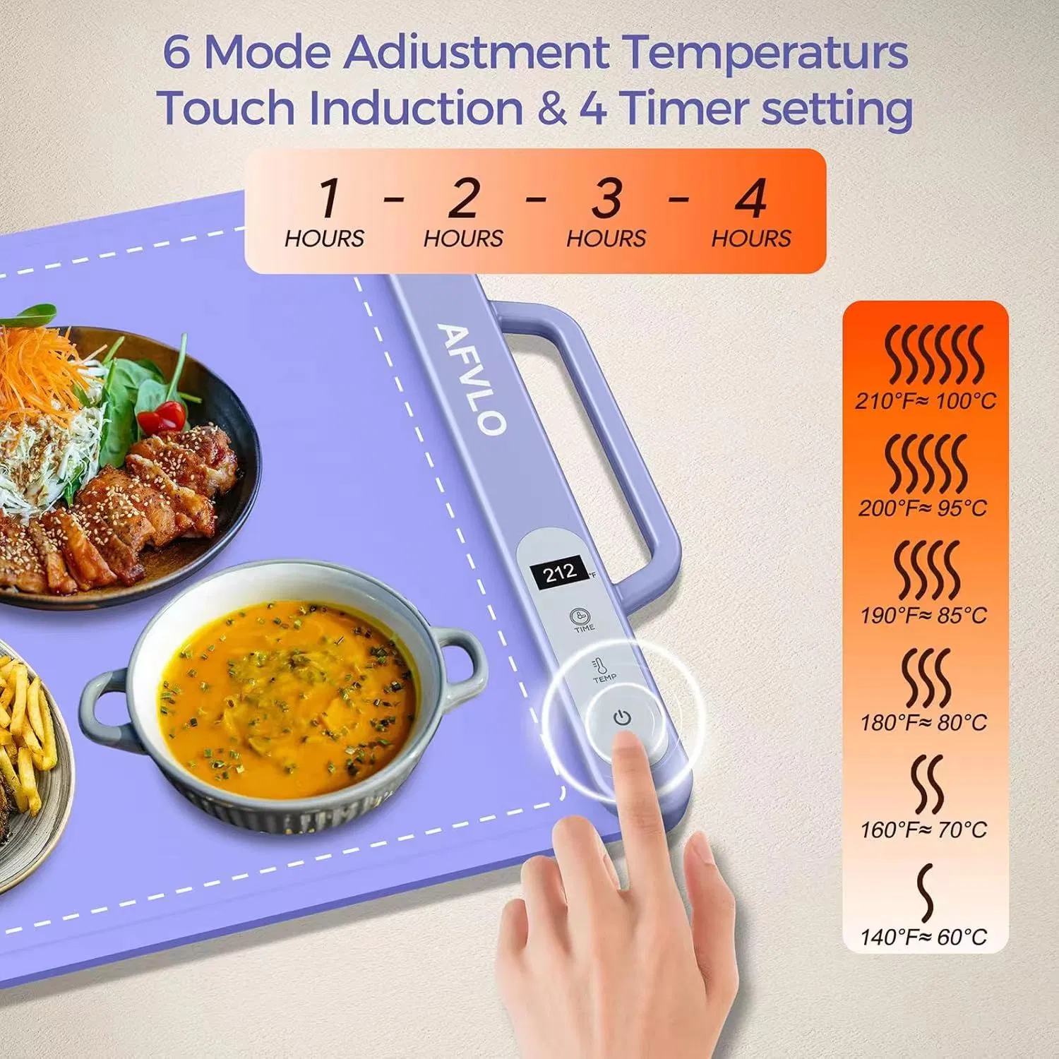 Full Surface Heating, Rollable & Portable, Premium Silicone Nano-Material, 6 Temperature Settings, Electric Warming Tray