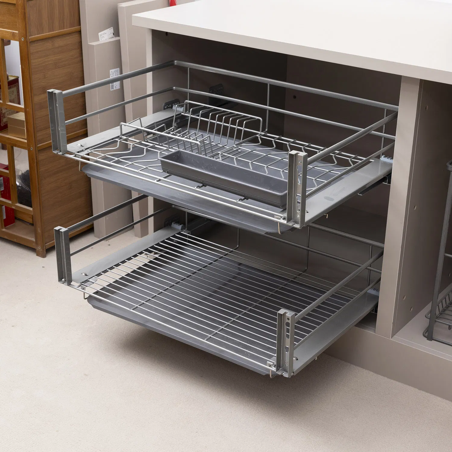 Kitchen Cabinet Multi-Functional Soft Closing 4 Side Bowls Drawer Basket