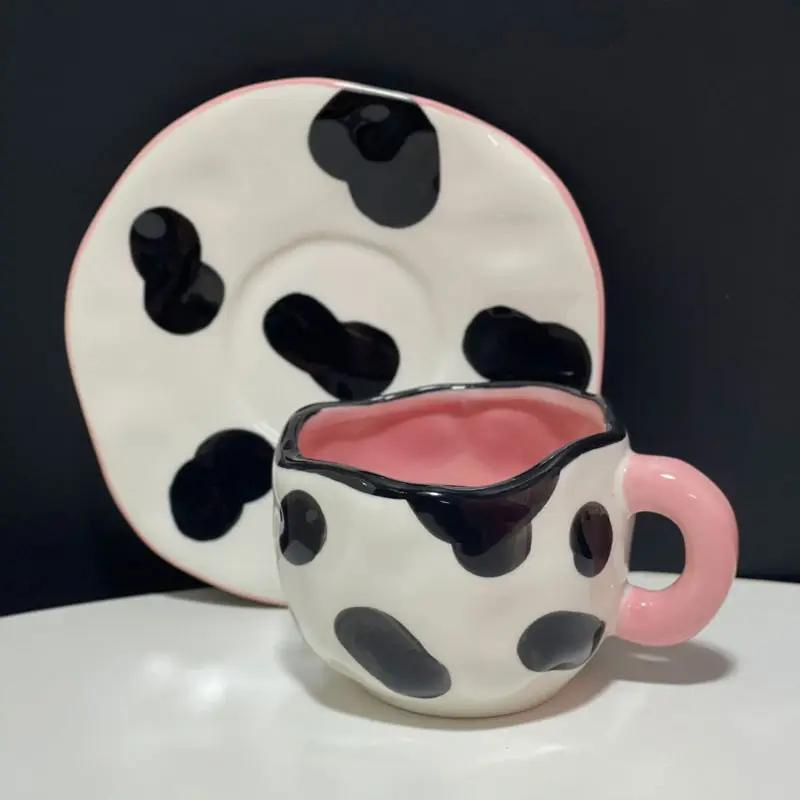 250ml Irregular Ceramic Coffee Mug with Saucer for Office and Home