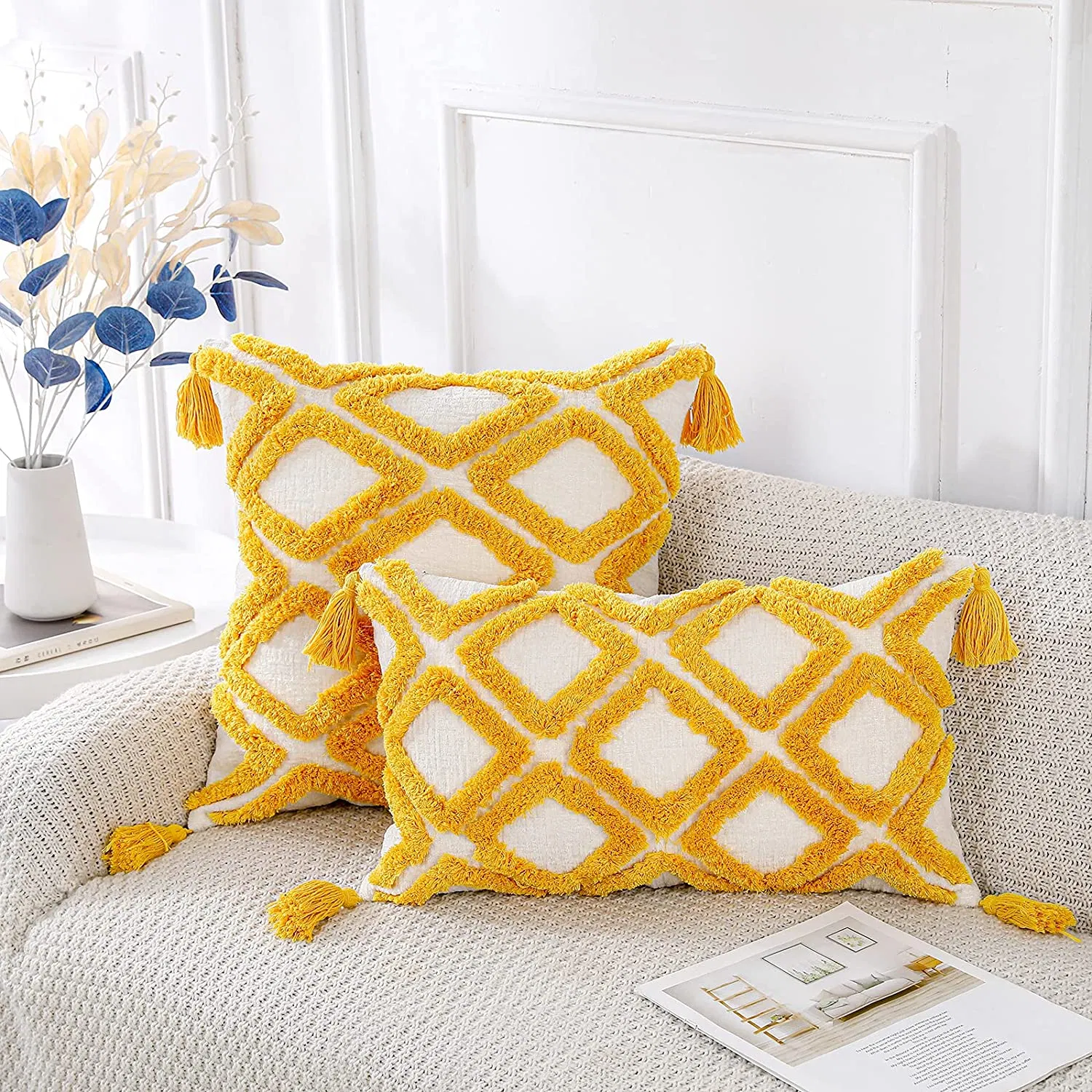 Super Soft Farmhouse Plush Throw Pillow Solid Diamond Pattern Tufted with