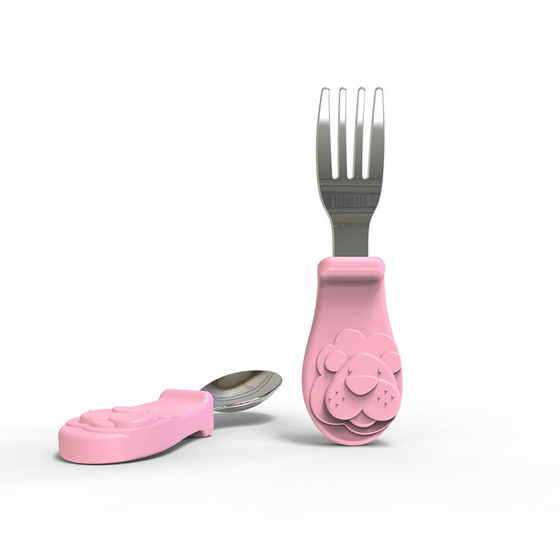 Baby Stainless Steel Soft Silicone Spoon and Fork Cutlery Set