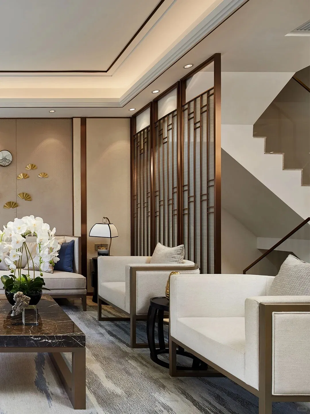 Modern Stainless Steel Room Divider Screen with Intricate Laser Cut