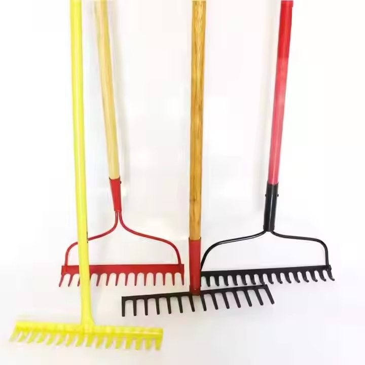 Hot New Product Customized Logo Heavy Duty Agricultural Tools Stainless Steel Colorful Farm Rake with Handle