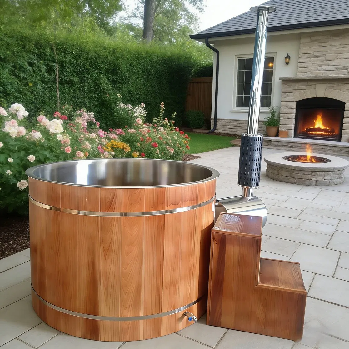Дровяная купель для 4 человек с гидромассажем