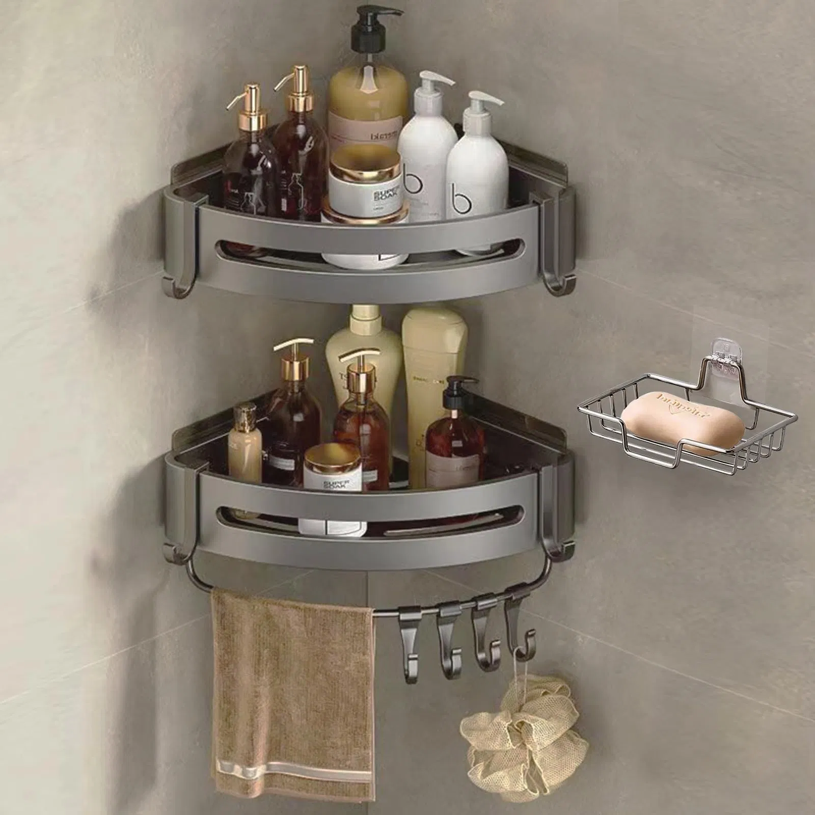 Corner Self Adhesive Bathroom Shelves Storage Holder Rust Proof Shower Bathtub Rack