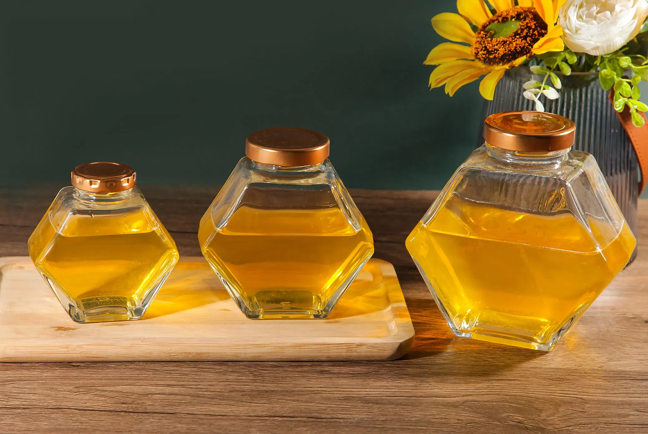 Hot Sale Hexagon Honey Glass Jar with Lid