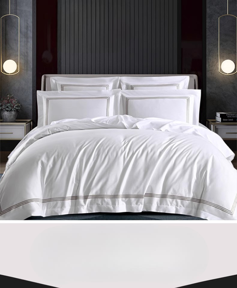 100 Percent Cotton Customized Size Bed Sheet 4 Pieces 240tc 3cm Stripe White Jacquard Bedding Set for Hotel and Home