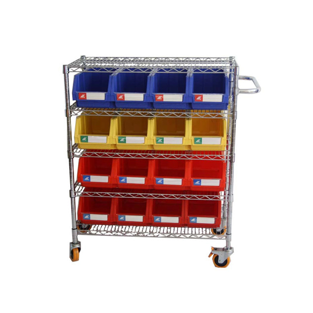 Chrome Display Wire Shelving Storage Bin Trolley