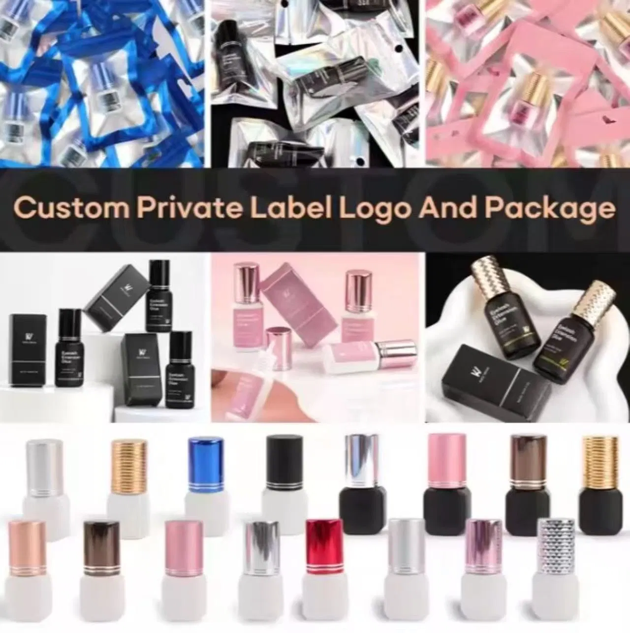 Label Custom Logo Glue Professional W Shape False Eyelash Extensions Black Bulk