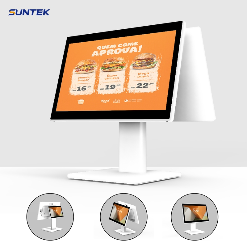 Suntek Restaurant Supermarket Dual Screen Touch Screen Electronic Cash Register POS with Barcode Scanner
