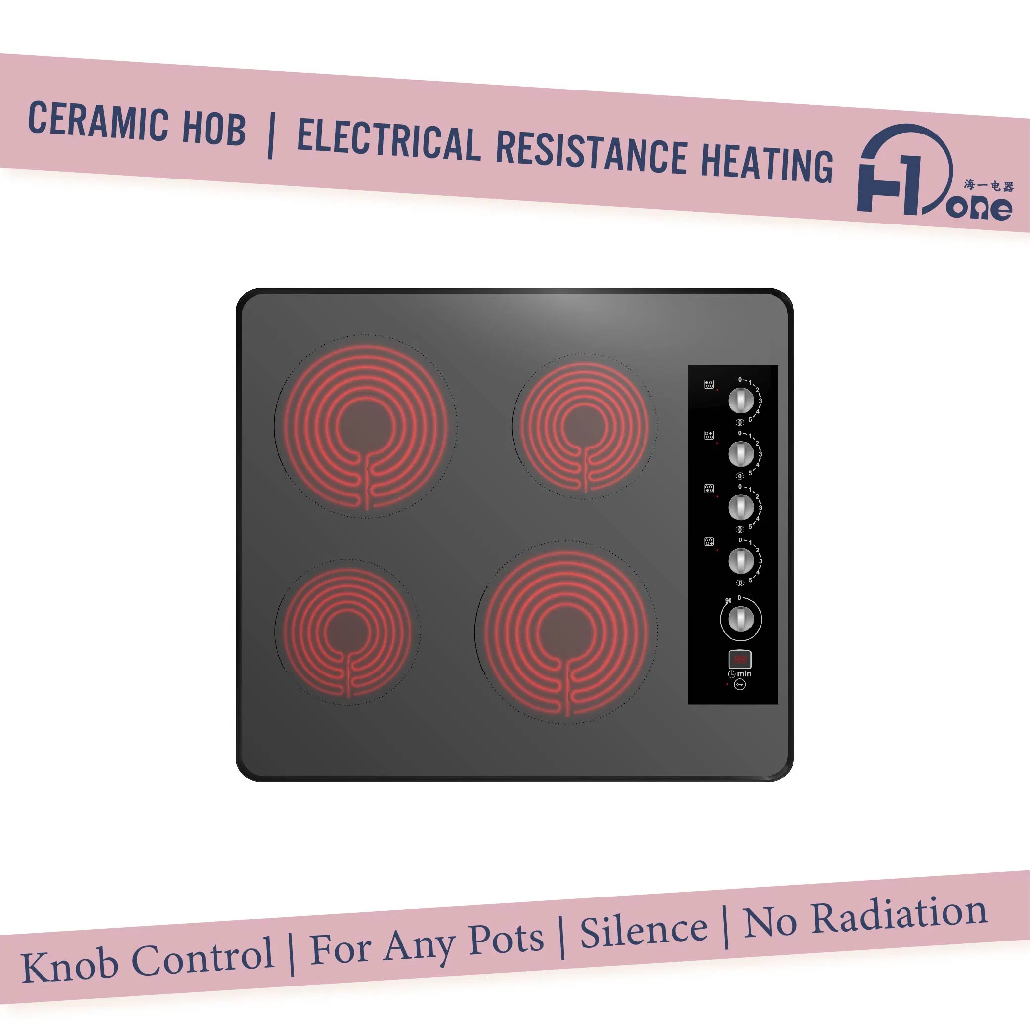 600mm Built-in 4 Zone Ceramic Cooker with Knob Control