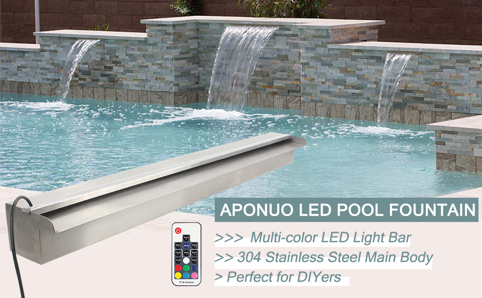 Stainless Steel Waterfall Spillway, APP Control Multi-Color LED Light Outdoor Pool Fountain, Water Spillway Koi Pond Waterfalls Fountains Kit for Garden Patio S