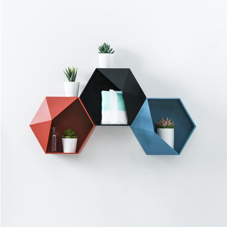 Настенная шестигранная полка в скандинавском стиле