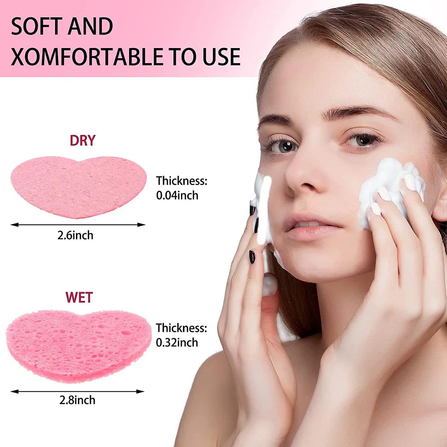 Compressed Facial Sponges Reusable Heart Shaped Face Cleaning Sponge Pads
