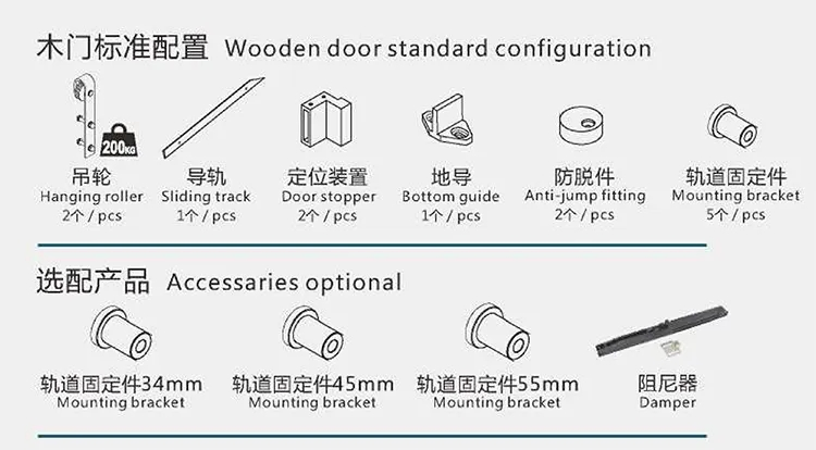 Elegant Farmhouse Style Matt Black Wooden Sliding Barn Door Hardware Set