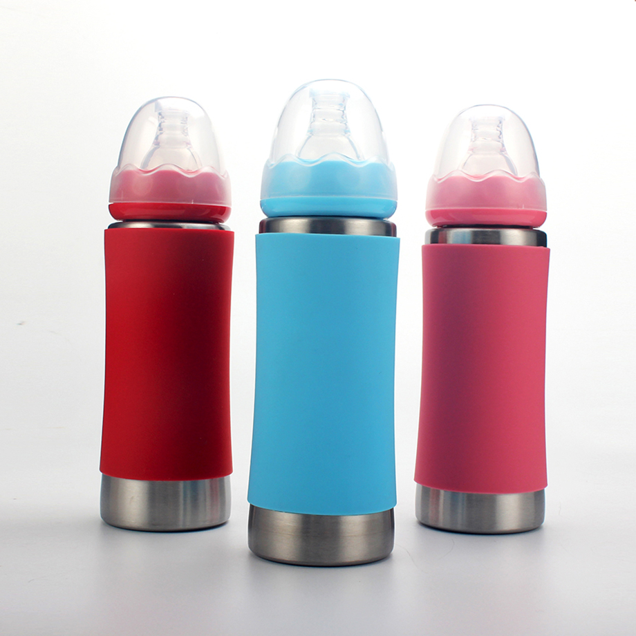 4 in 1 304 Stainless Steel Baby Bottle Silicone Straw Water Bottle with Handle and Sleeve