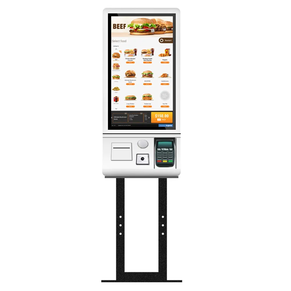 Floor Stand 24 Inch Self Service Bill Payment Kiosks Touch Screen Order Fast Food Wall Mount Retail Digital Signage Printer Terminal Kiosk