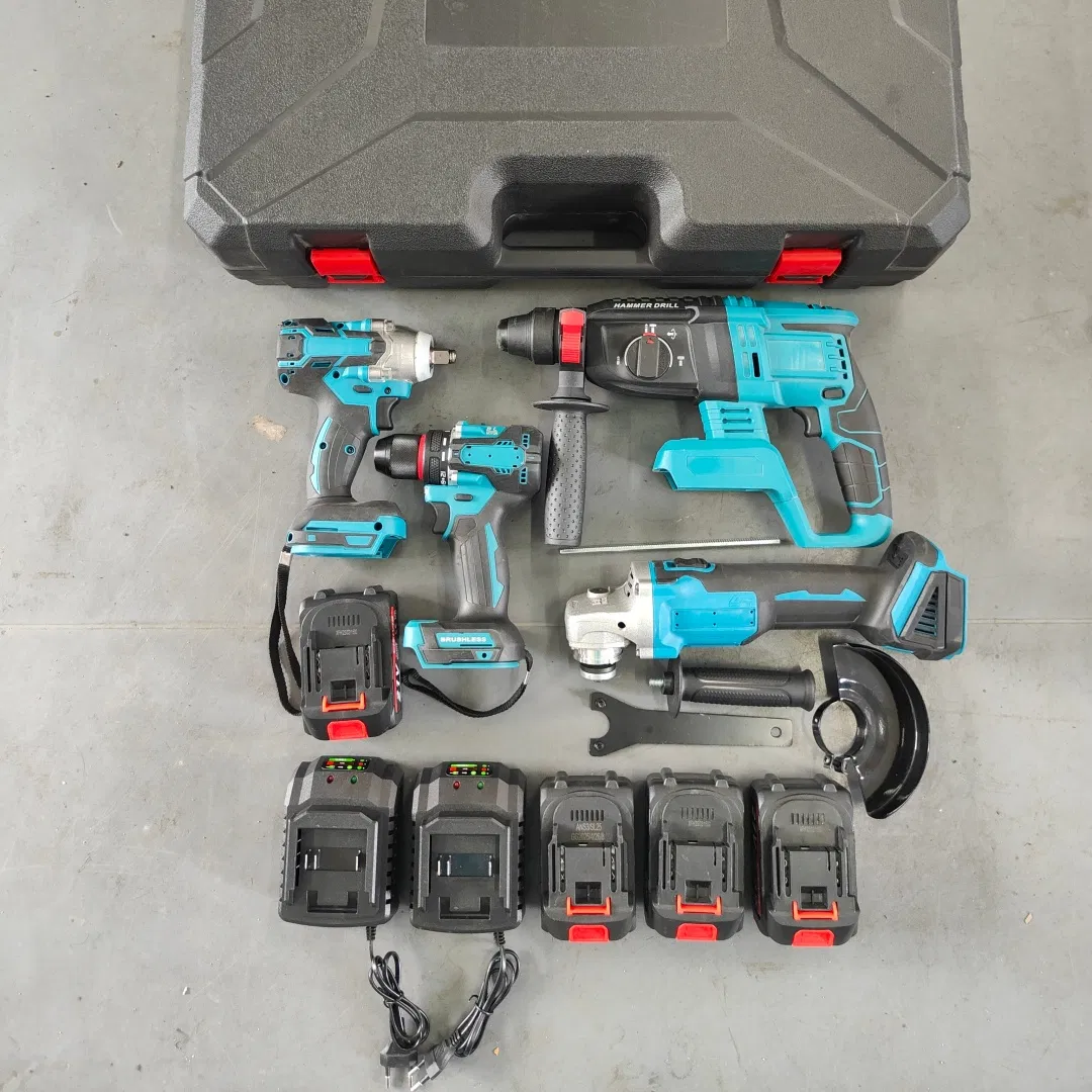 4-in-1 Cordless Brushless Tool Set with 2 Batteries Ombo of Impact Wrench, Grinder, Drill & Driver