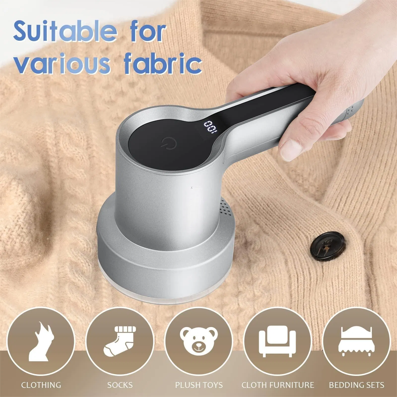 3-Speed Electric Fabric Fleece Shavers Electrostatic Brush LED-Display USB Rechargeable Lint Removers