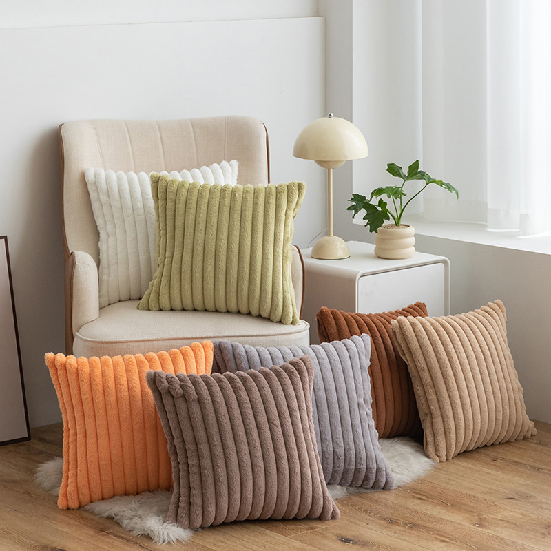Manufactory Custom Super Soft Faux Fur Cushion Cover Shaggy Square Home Decor Strip Faux Fur Throw Pillow Cover for Living Room
