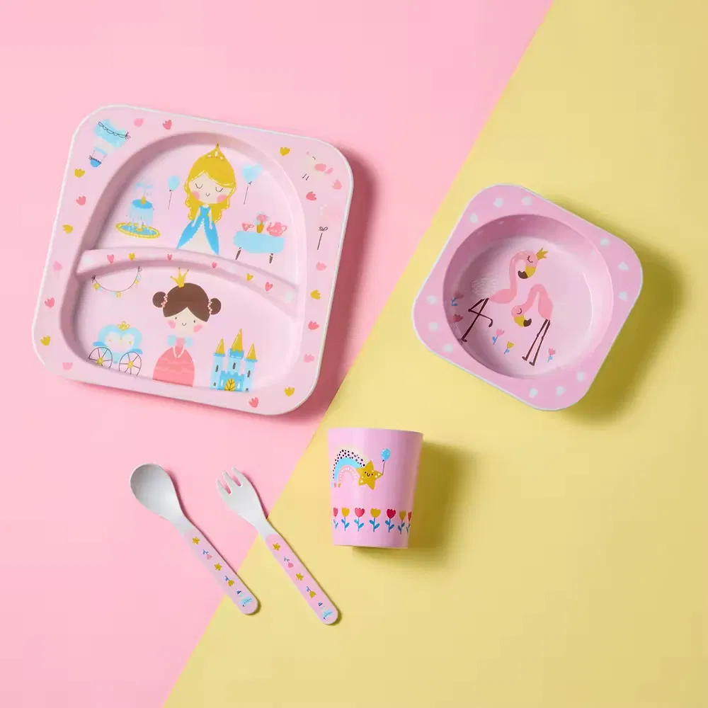 Eco-Friendly Kids RPET Plastic Melamine Dinner Plate and Fun and Functional RPET Kids Tableware Cutlery Set