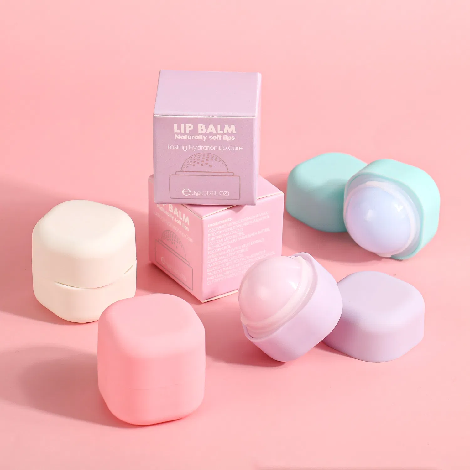 Square Ball Design Nourishing Organic Matte Lip Balm for Smooth and Soft Lips
