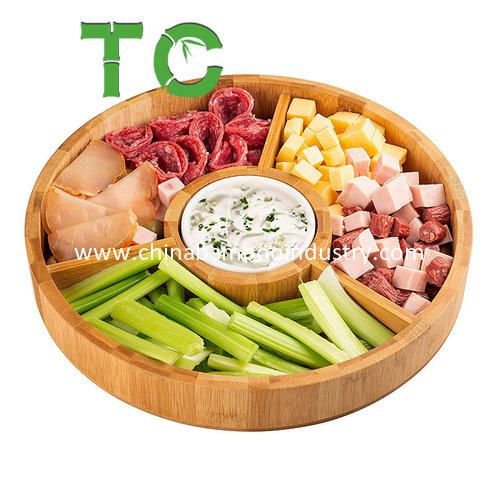Hot Selling Bamboo Round Taco Tray Divided Serving Tray Chip and DIP Serving Bowl Bamboo Plate