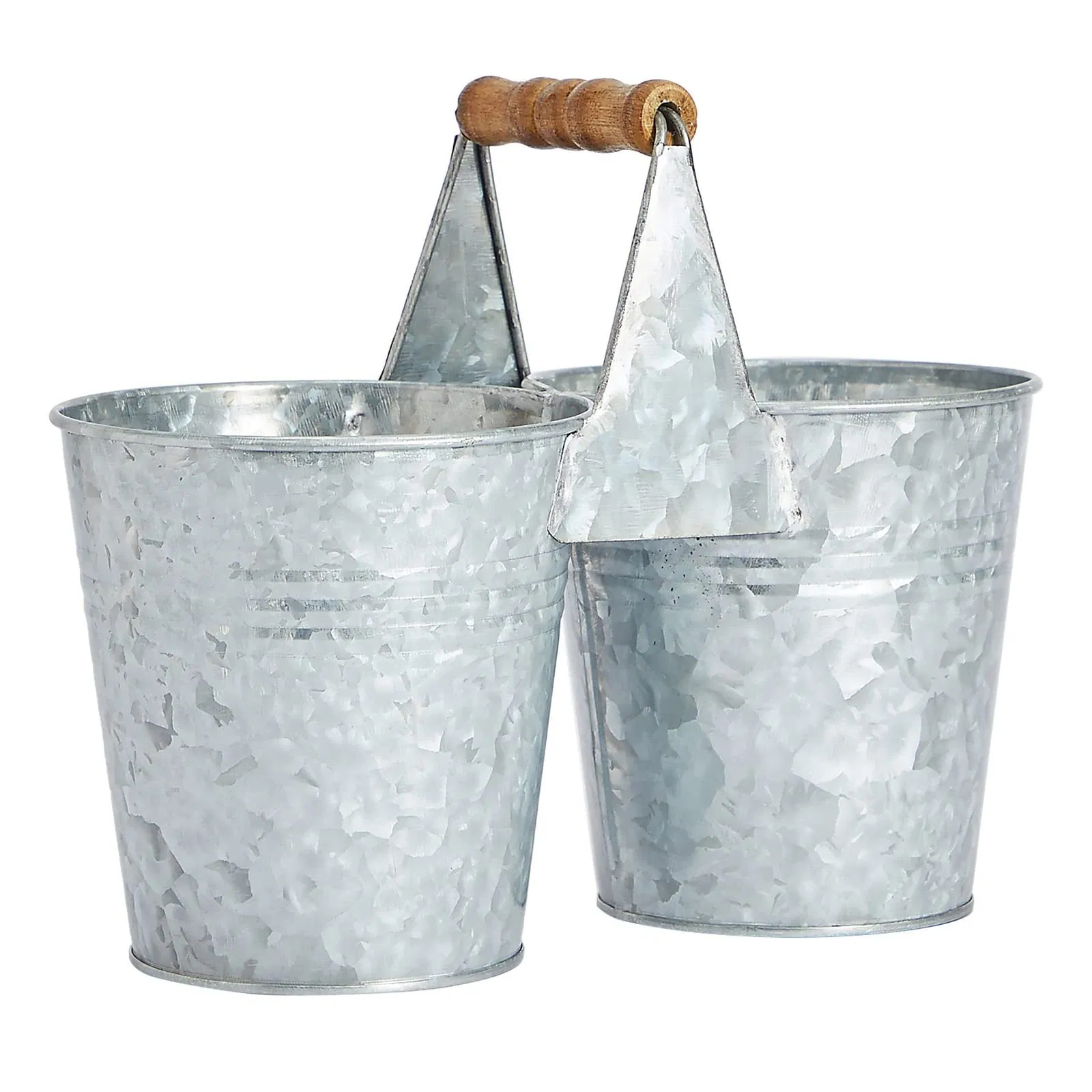 Metal Double Galvanized Wooden Handle Metal Pail Decor Bucket