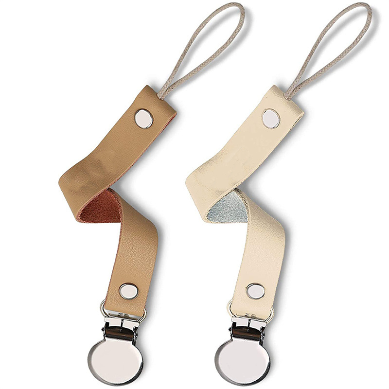 Baby Pacifier Clip Vegan Leather Colourful Beads Dummy Clip Baby Soother Nipple Holder for Baby