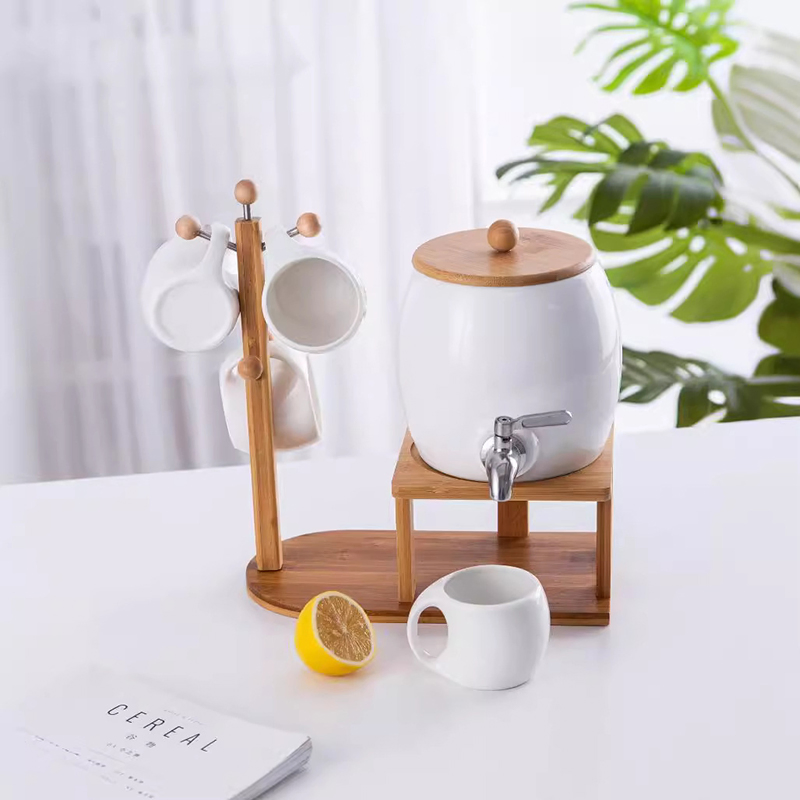 New Large White Porcelain Mug Cold Water Bottle Juice Drink Bucket