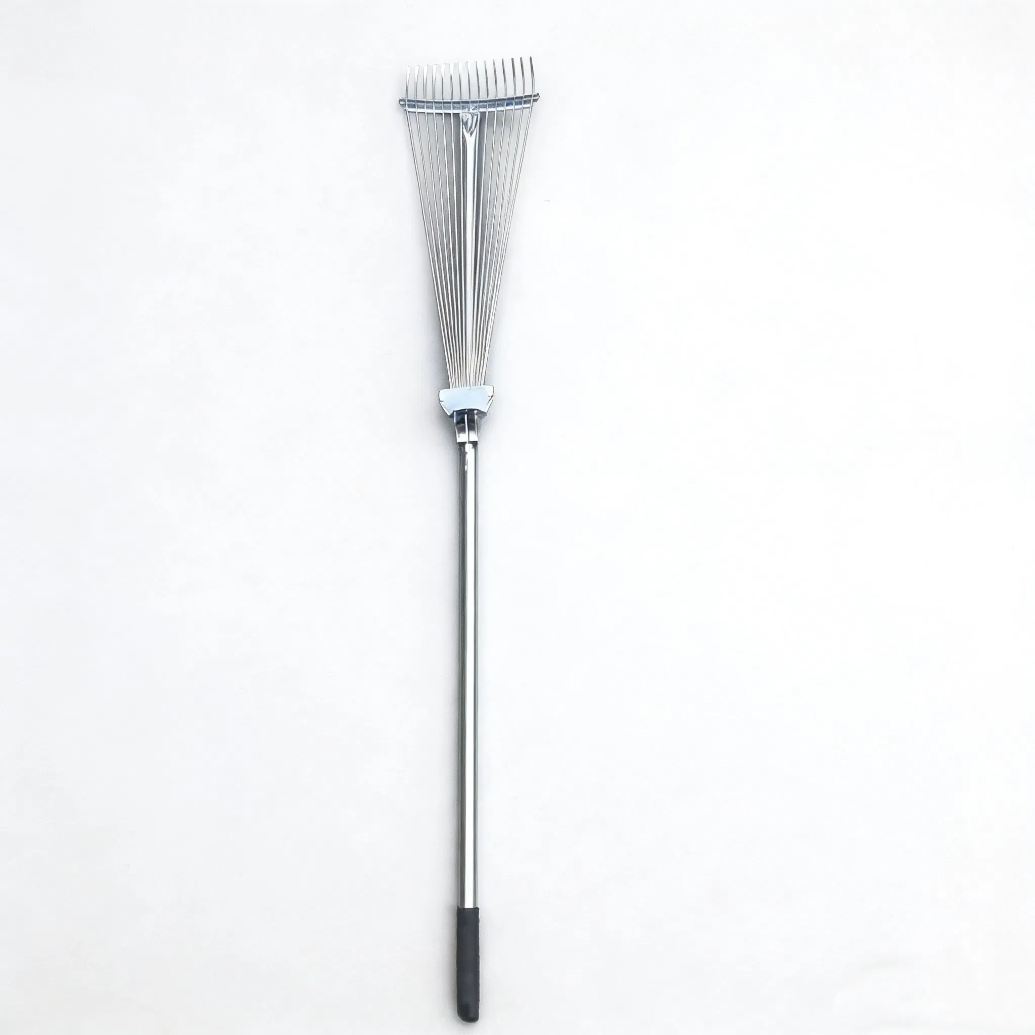 Stainless Steel Telescoping Garden Leaf Rake 15 Teeth Adjustable Folding Handle Sliver