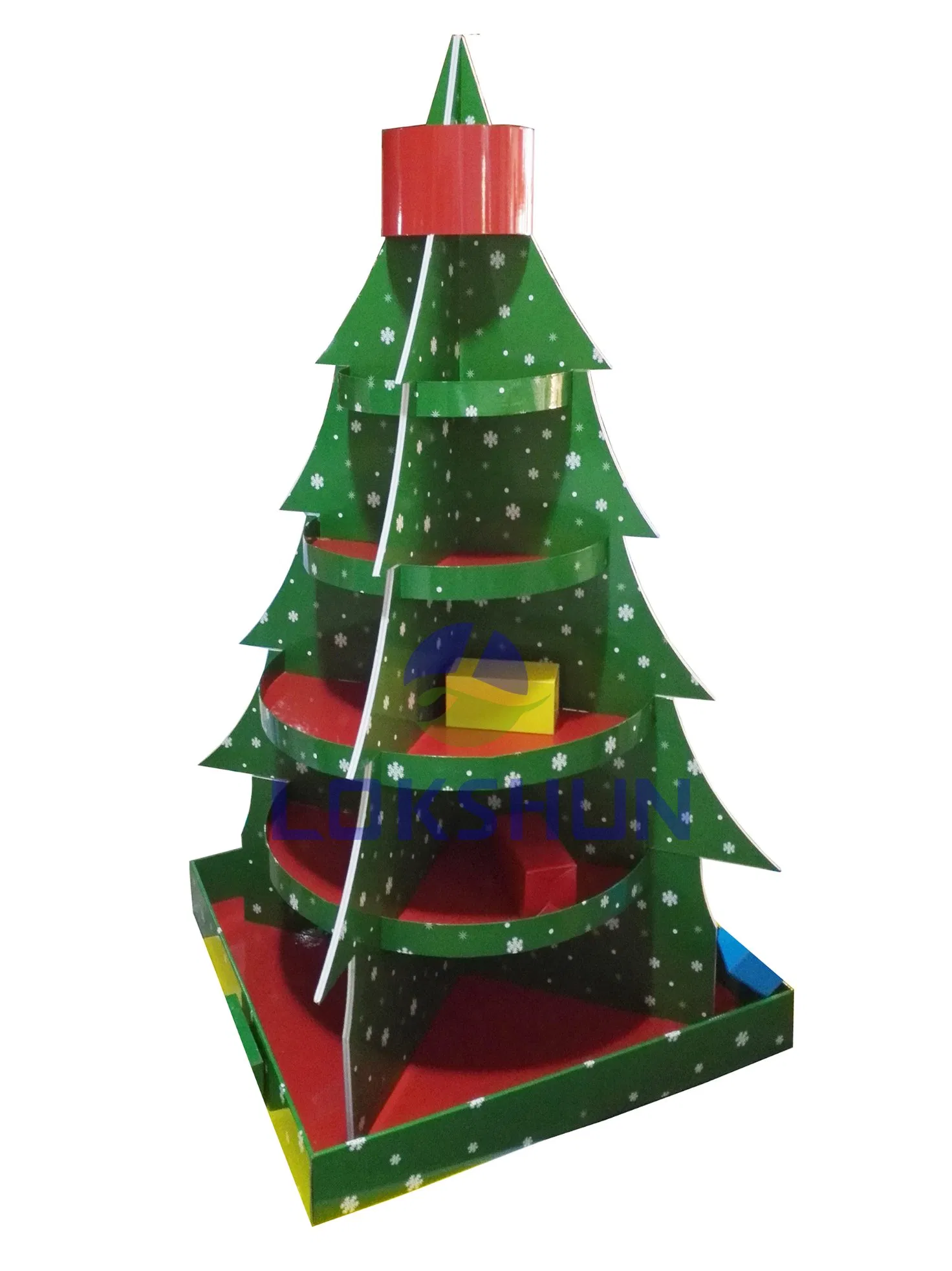 Christmas Tree Cardboard Floor Display Stand 4 Shelves Household Products Pop up Display Stand