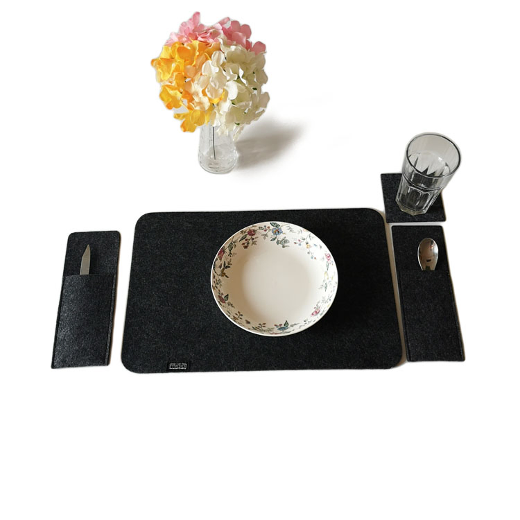 Heat Resistant Washable Place Mat Felt Table Placemats with Coaster and Felt Knife and Fork Bag