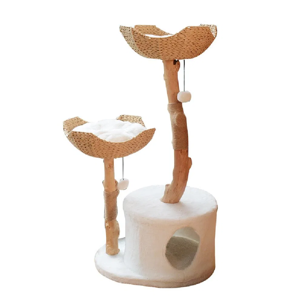 Luxurious Solid Wood Cat Tree with Integrated Scratching Post