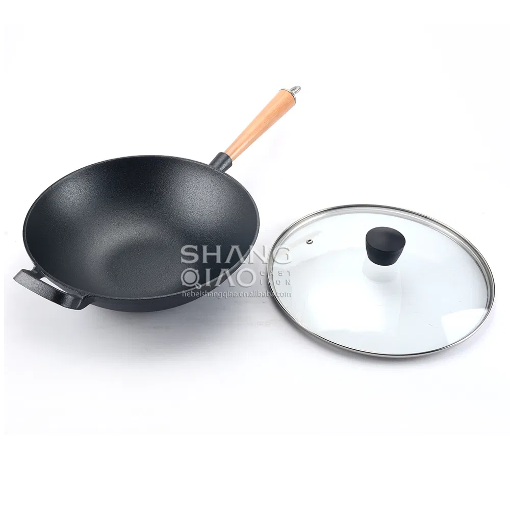 Чугунная сковорода вок 31 см с крышкой