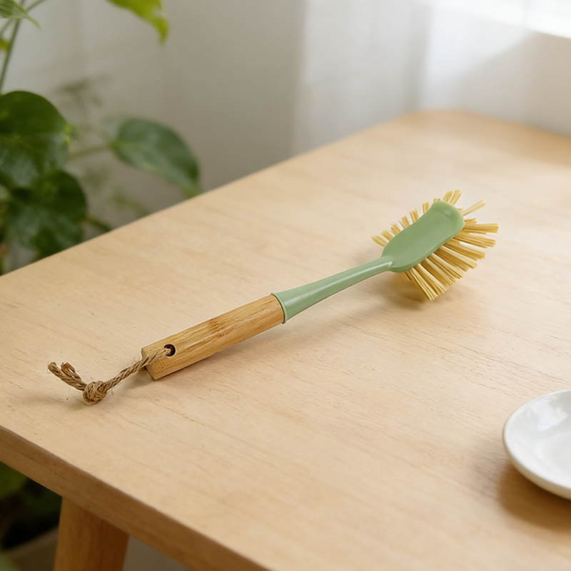 Eco-Friendly Bamboo Handle Kitchen Dish Brush with Hanging Loop - Non-Scratch Scrub Brush for Pots/Pans/Sink