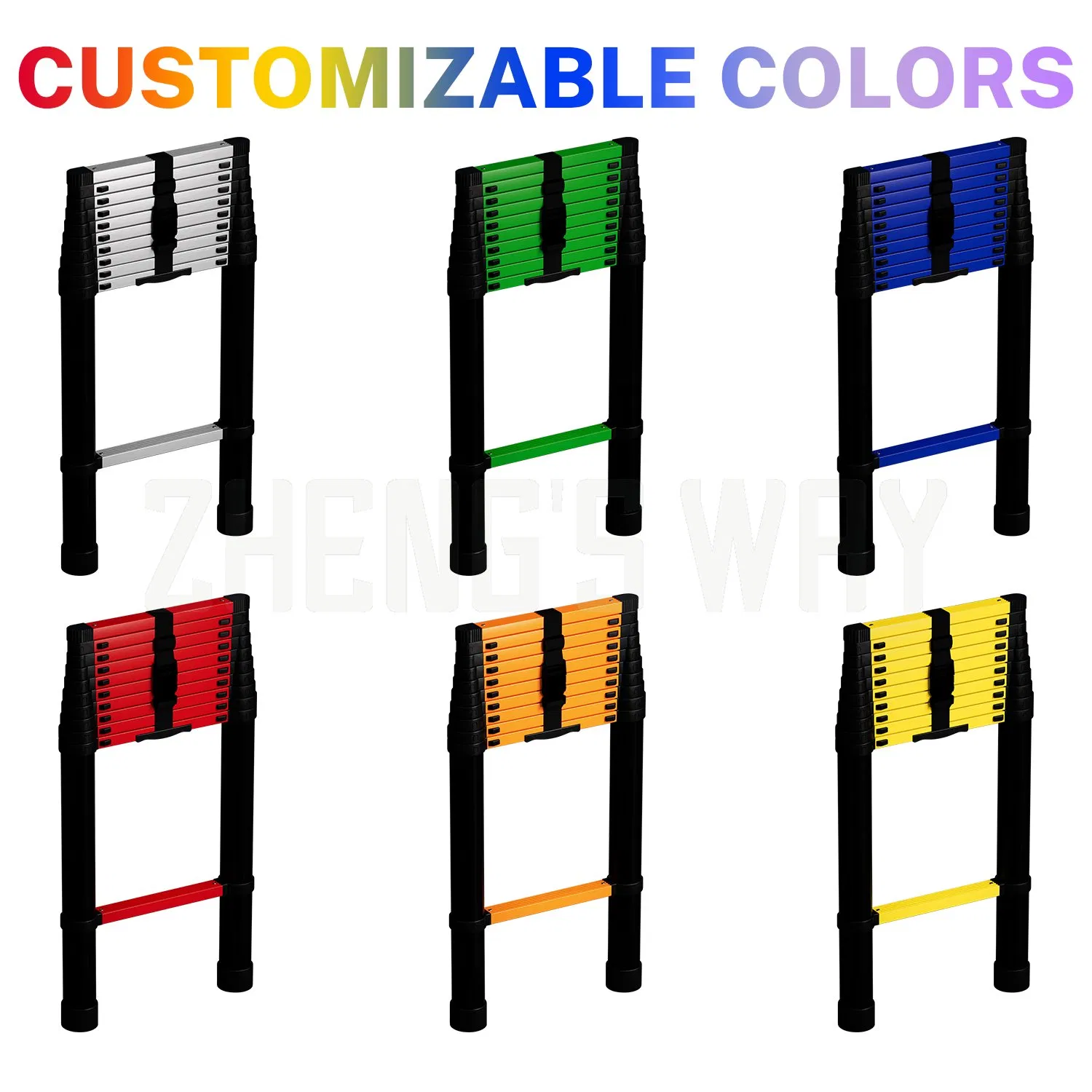 3.2m Steel Safety Folding Telescopic Ladder Industrial Design En131-6 Certified Outdoor Indoor Use Household Ladder