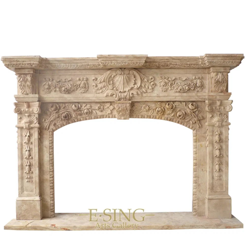 Hand Carved High Quality Luxury French Style Electric Marble Fireplace Mantel for Indoor