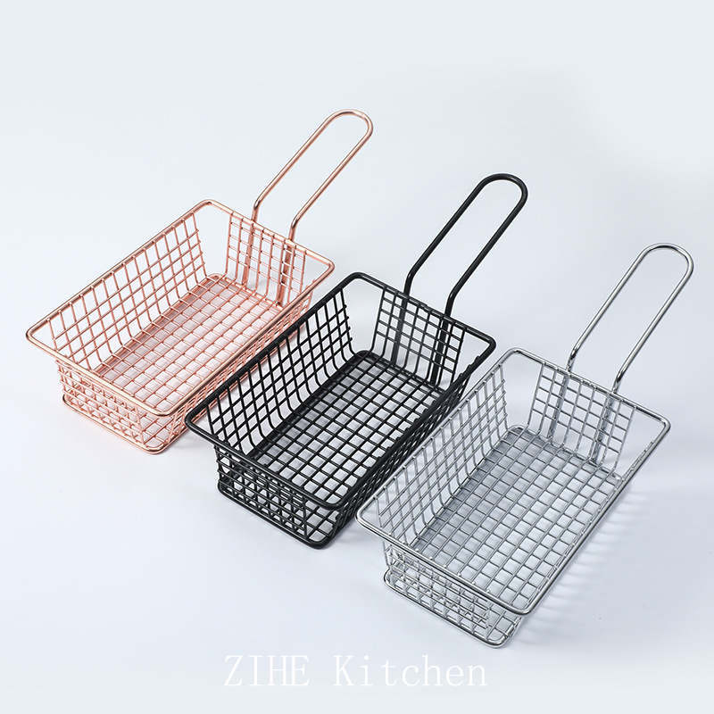 Wholesale of Rectangular Mini Rose Gold Fries Frying Basket Kitchen Tools