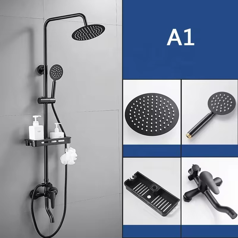Thermostatic Hot Water Shower Head Massage Faucet Shower Set All-Copper Bathtub Faucet Black Is Used for The Hotel Family Brass