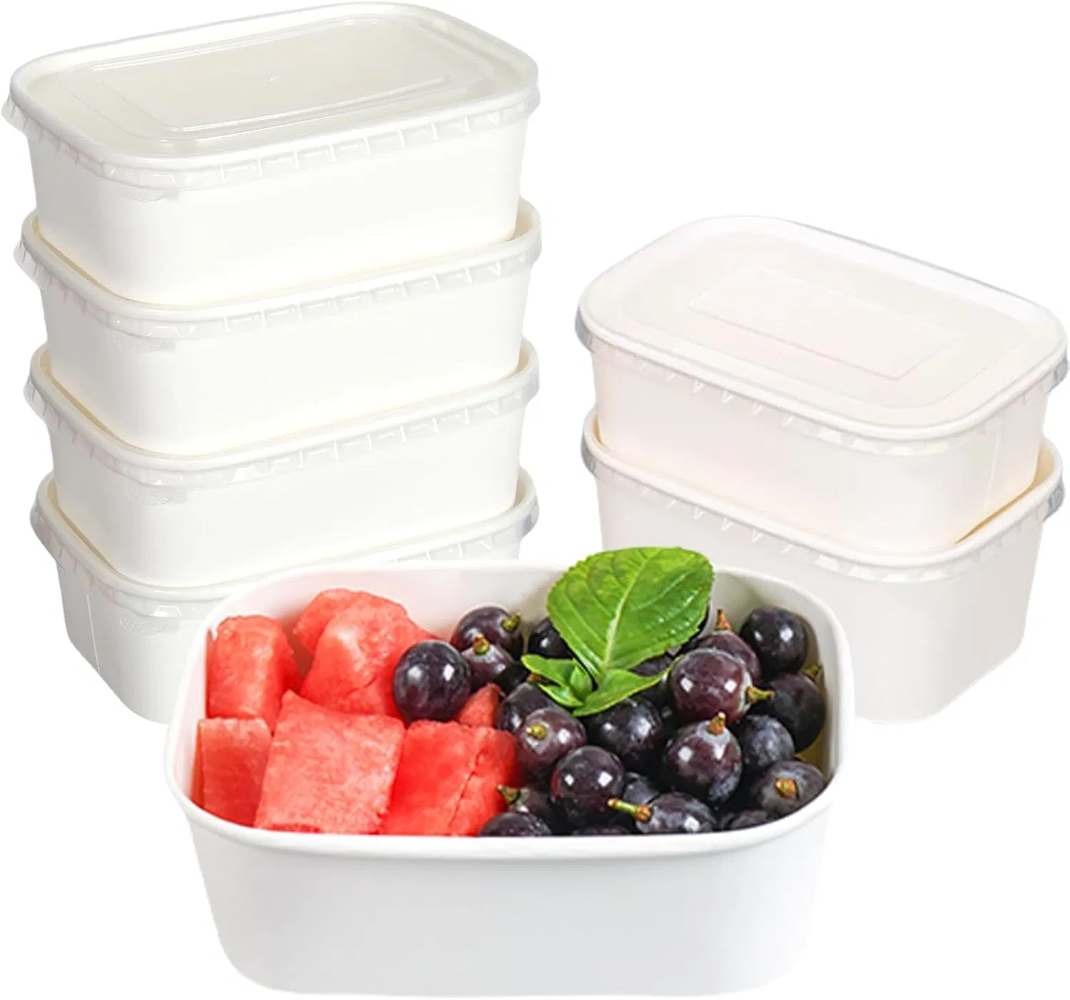 500ml Disposable Kraft Rectangle Paper Bowl with PP Lid Salad Bowl Takeaway
